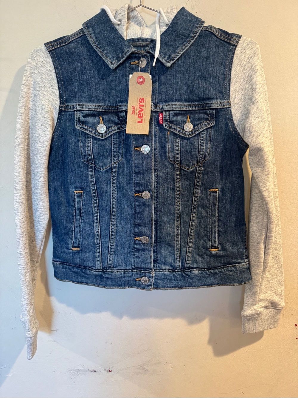 Levi's Women's Blue Denim Jacket with Gray Hoodie size XS